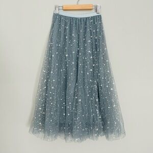 Elegant Starry Gray-Blue Tulle Skirt, S,NWOT